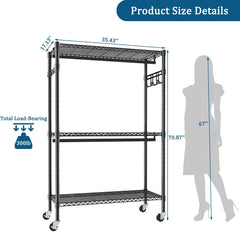 Bellemave® Heavy Duty Garment Rack, Freestanding Closet Organizer, Portable Wardrobe Clothes Rack, Adjustable Wire Shelving Clothes Rack - Bellemave