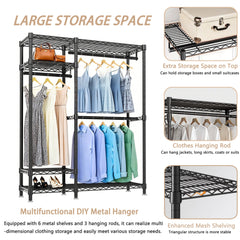 Bellemave® Heavy Duty Garment Rack, Freestanding Closet Organizer, Portable Wardrobe Clothes Rack, Adjustable Wire Shelving Clothes Rack - Bellemave
