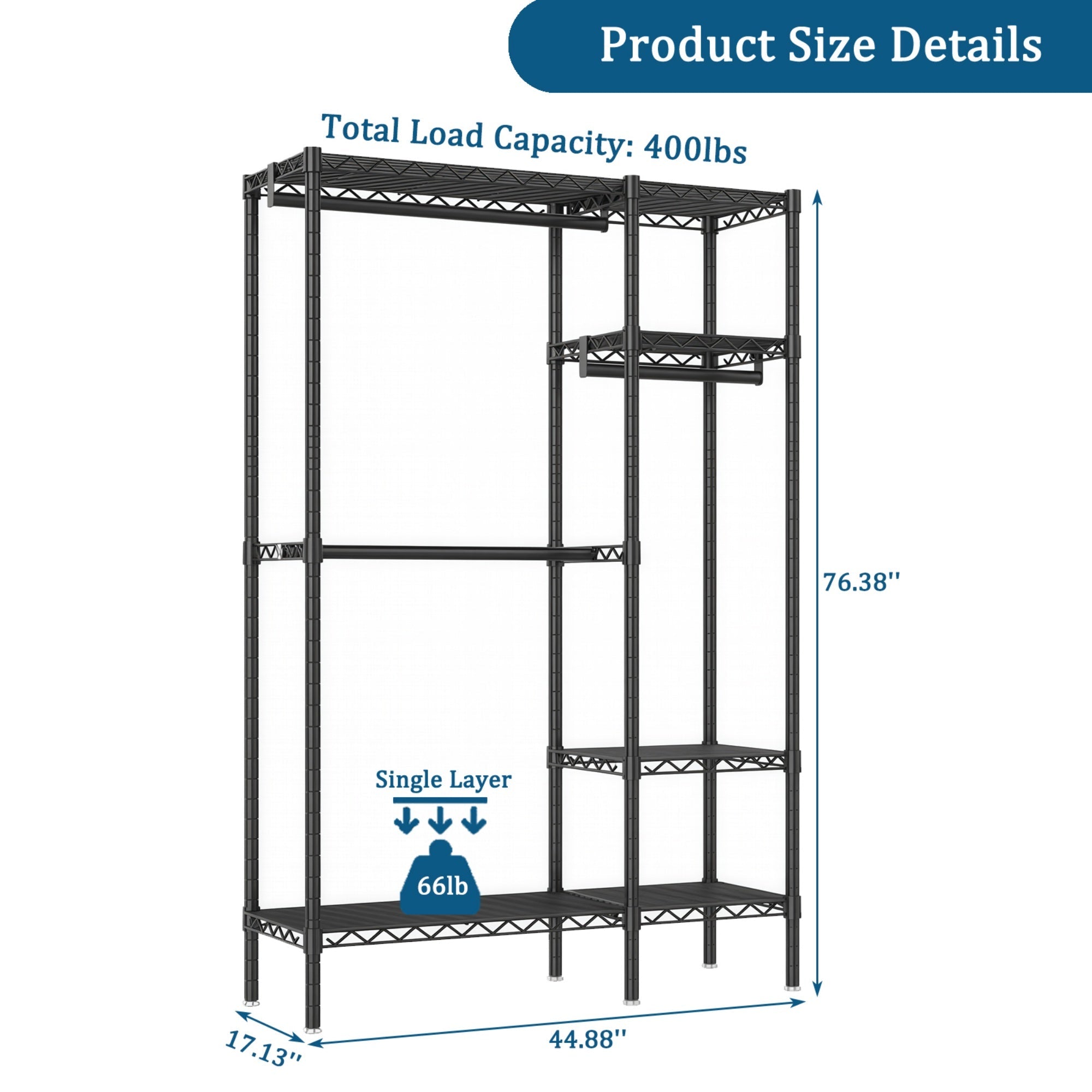 Bellemave® Heavy Duty Garment Rack, Freestanding Closet Organizer, Portable Wardrobe Clothes Rack, Adjustable Wire Shelving Clothes Rack - Bellemave