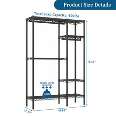 Bellemave® Heavy Duty Garment Rack, Freestanding Closet Organizer, Portable Wardrobe Clothes Rack, Adjustable Wire Shelving Clothes Rack - Bellemave