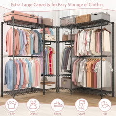 Bellemave® Heavy Duty Garment Rack, Freestanding Closet Organizer, Portable Wardrobe Clothes Rack, Adjustable Wire Shelving Clothes Rack - Bellemave
