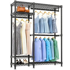 Bellemave® Heavy Duty Garment Rack, Freestanding Closet Organizer, Portable Wardrobe Clothes Rack, Adjustable Wire Shelving Clothes Rack - Bellemave