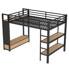 Bellemave® Heavy Duty Loft Bed with Wardrobe, Storage Drawers & Shelves, Metal Loft Bed with Pegboard & Under Bed Space for Kids Teens, Adults, Black - Bellemave