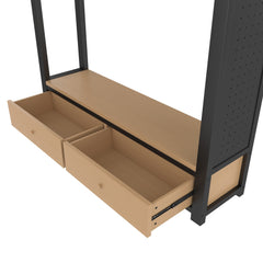 Bellemave® Heavy Duty Loft Bed with Wardrobe, Storage Drawers & Shelves, Metal Loft Bed with Pegboard & Under Bed Space for Kids Teens, Adults, Black - Bellemave