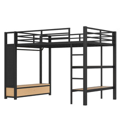 Bellemave® Heavy Duty Loft Bed with Wardrobe, Storage Drawers & Shelves, Metal Loft Bed with Pegboard & Under Bed Space for Kids Teens, Adults, Black - Bellemave