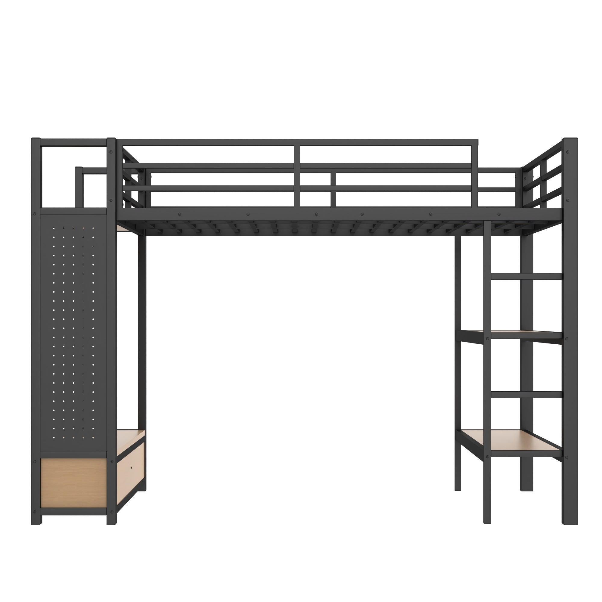 Bellemave® Heavy Duty Loft Bed with Wardrobe, Storage Drawers & Shelves, Metal Loft Bed with Pegboard & Under Bed Space for Kids Teens, Adults, Black - Bellemave