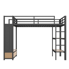Bellemave® Heavy Duty Loft Bed with Wardrobe, Storage Drawers & Shelves, Metal Loft Bed with Pegboard & Under Bed Space for Kids Teens, Adults, Black - Bellemave