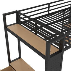 Bellemave® Heavy Duty Loft Bed with Wardrobe, Storage Drawers & Shelves, Metal Loft Bed with Pegboard & Under Bed Space for Kids Teens, Adults, Black - Bellemave
