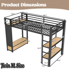 Bellemave® Heavy Duty Loft Bed with Wardrobe, Storage Drawers & Shelves, Metal Loft Bed with Pegboard & Under Bed Space for Kids Teens, Adults, Black - Bellemave