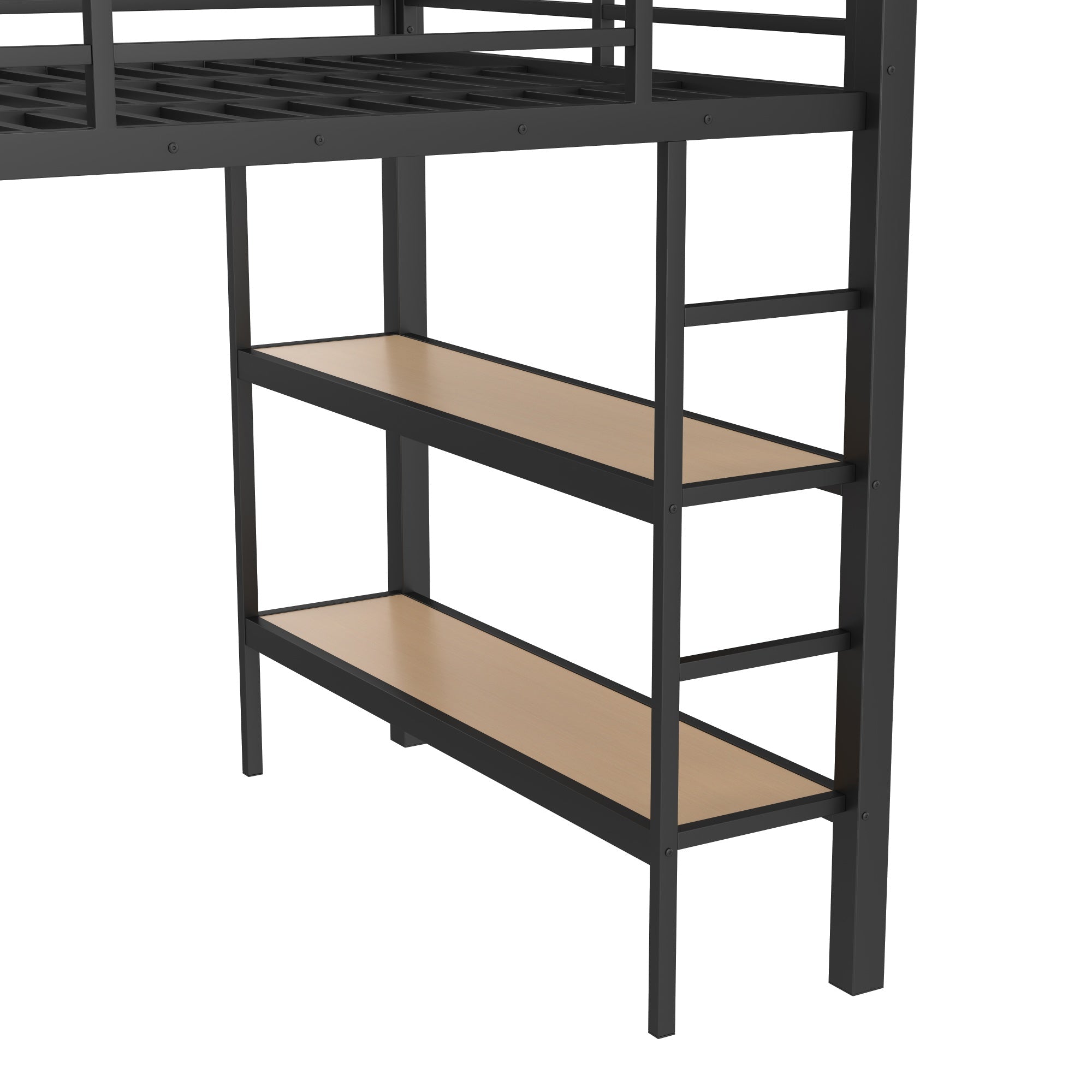 Bellemave® Heavy Duty Loft Bed with Wardrobe, Storage Drawers & Shelves, Metal Loft Bed with Pegboard & Under Bed Space for Kids Teens, Adults, Black - Bellemave