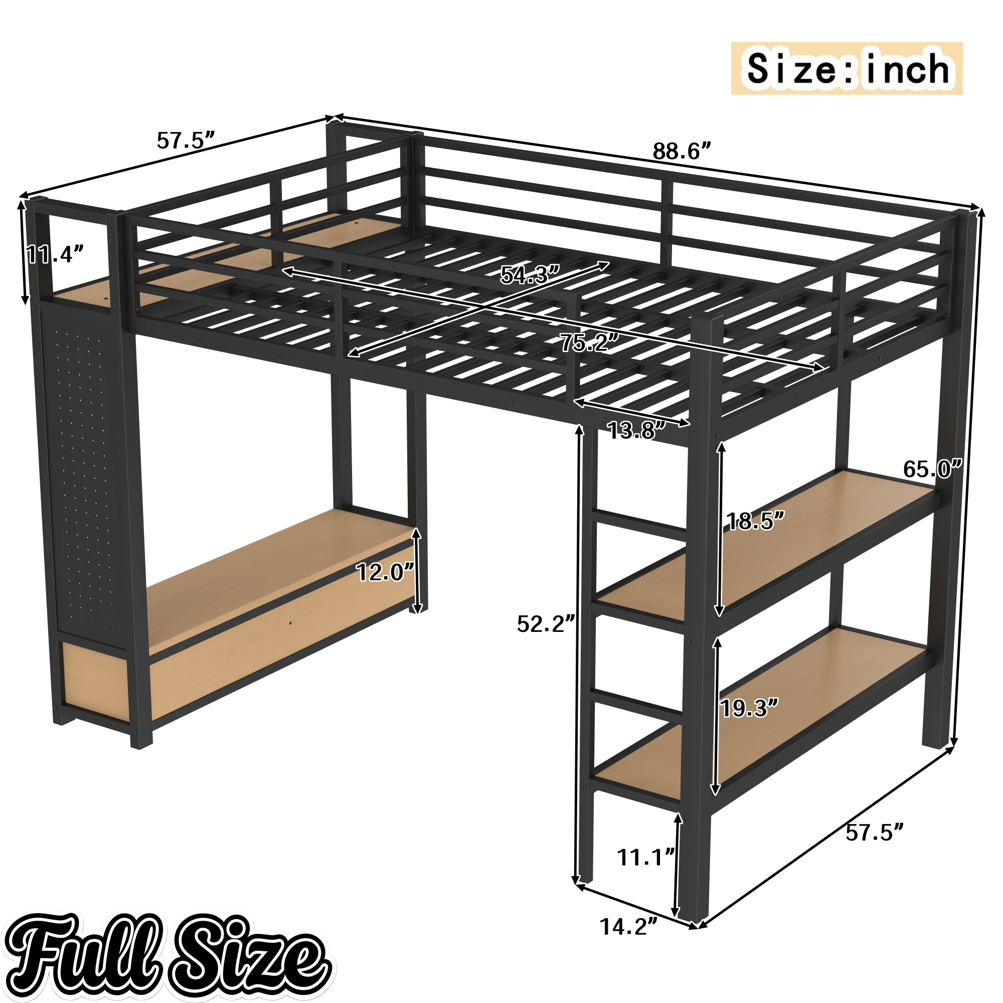 Bellemave® Heavy Duty Loft Bed with Wardrobe, Storage Drawers & Shelves, Metal Loft Bed with Pegboard & Under Bed Space for Kids Teens, Adults, Black - Bellemave
