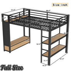 Bellemave® Heavy Duty Loft Bed with Wardrobe, Storage Drawers & Shelves, Metal Loft Bed with Pegboard & Under Bed Space for Kids Teens, Adults, Black - Bellemave