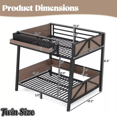 Bellemave® Heavy Duty Metal Bunk Bed Frame with Storage Shelves, LED Lights & USB Ports, Black - Bellemave