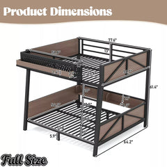 Bellemave® Heavy Duty Metal Bunk Bed Frame with Storage Shelves, LED Lights & USB Ports, Black - Bellemave
