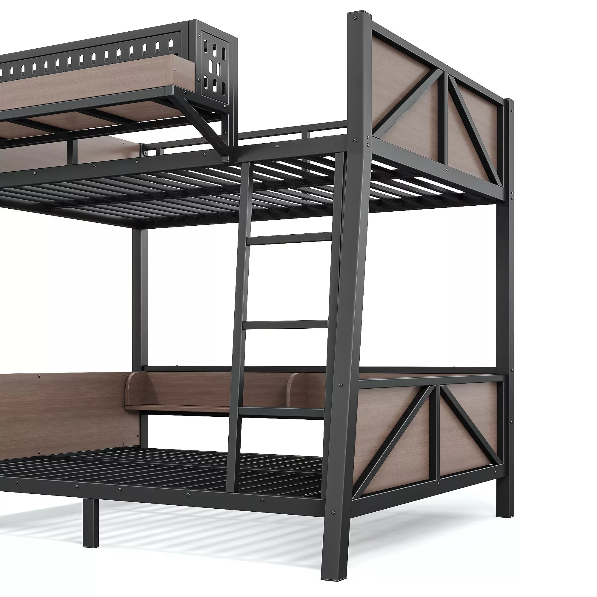 Bellemave® Heavy Duty Metal Bunk Bed Frame with Storage Shelves, LED Lights & USB Ports, Black - Bellemave