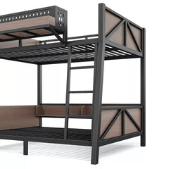 Bellemave® Heavy Duty Metal Bunk Bed Frame with Storage Shelves, LED Lights & USB Ports, Black - Bellemave