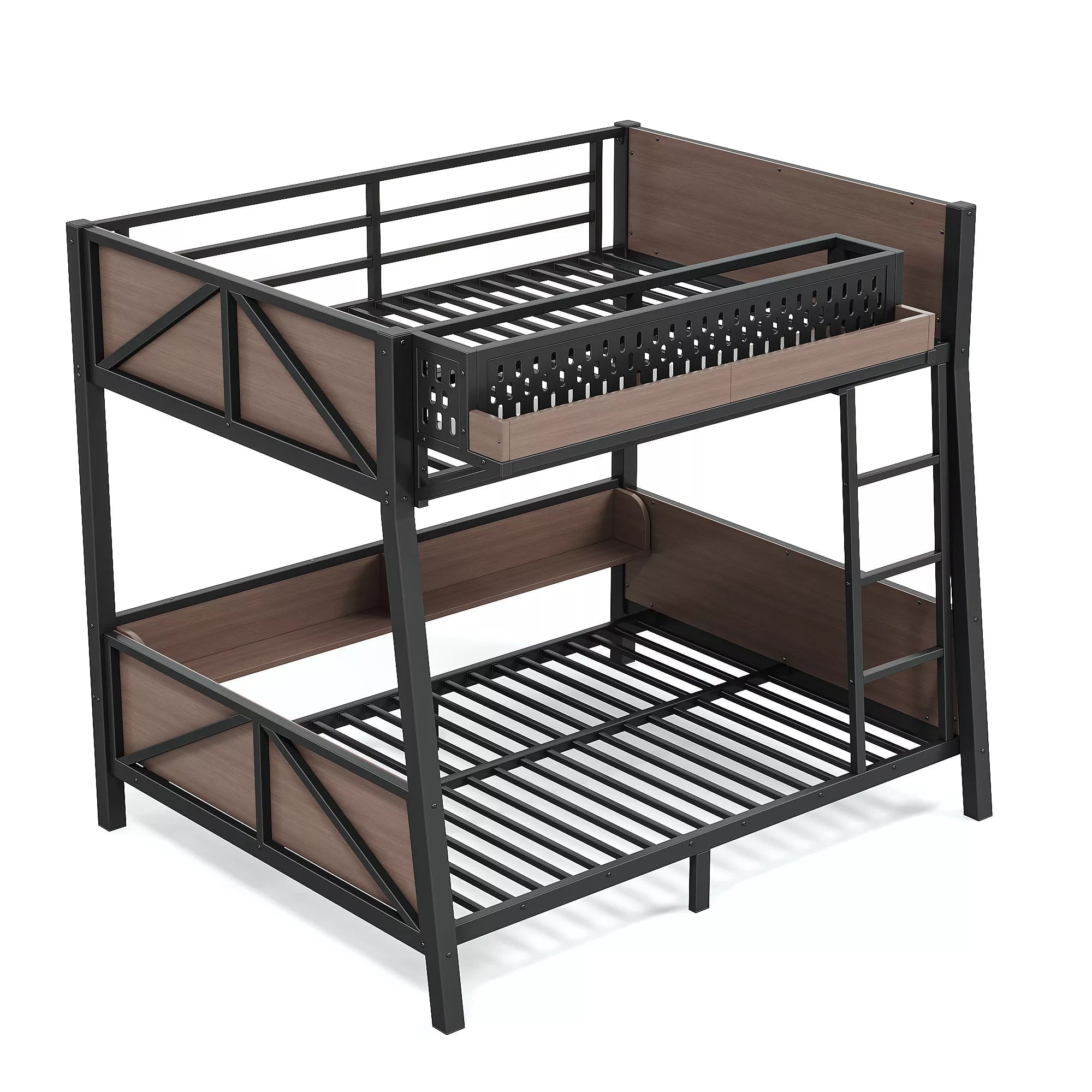 Bellemave® Heavy Duty Metal Bunk Bed Frame with Storage Shelves, LED Lights & USB Ports, Black - Bellemave