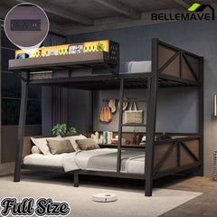 Bellemave® Heavy Duty Metal Bunk Bed Frame with Storage Shelves, LED Lights & USB Ports, Black - Bellemave