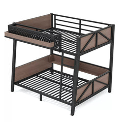 Bellemave® Heavy Duty Metal Bunk Bed Frame with Storage Shelves, LED Lights & USB Ports, Black - Bellemave
