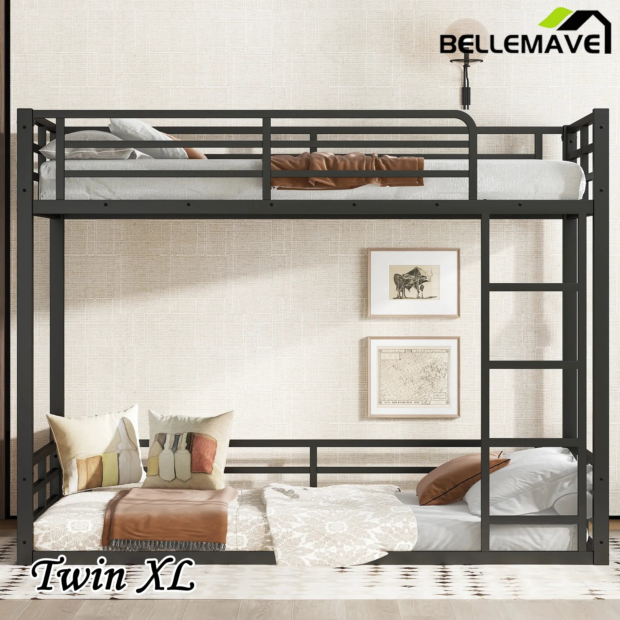 Bellemave® Heavy - Duty Metal Floor Bunk Bed - Bellemave