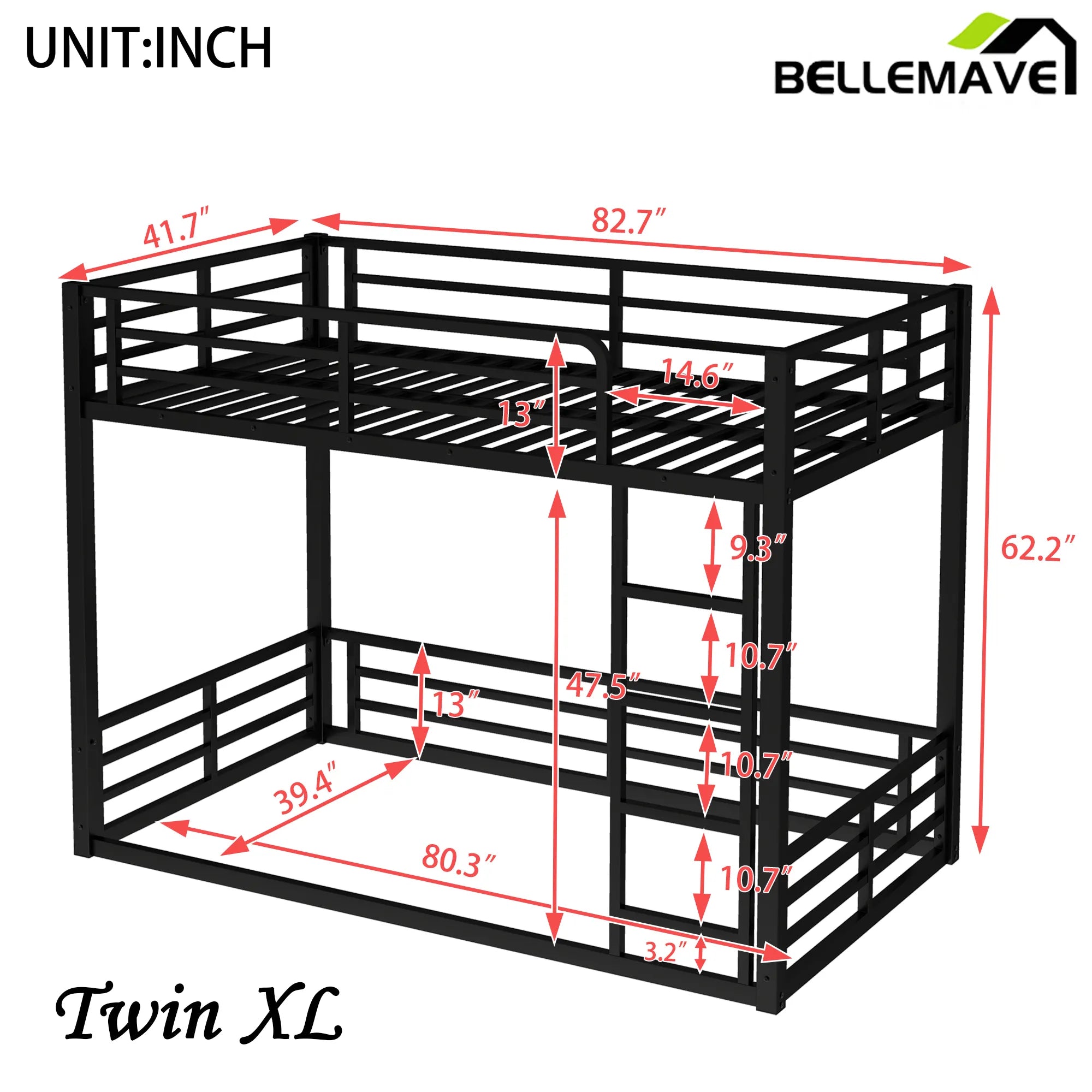 Bellemave® Heavy - Duty Metal Floor Bunk Bed - Bellemave