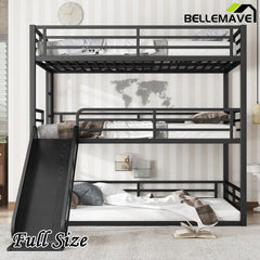 Bellemave® Heavy - duty Metal Triple Bunk Bed with Slide and Safety Guardrails - Bellemave