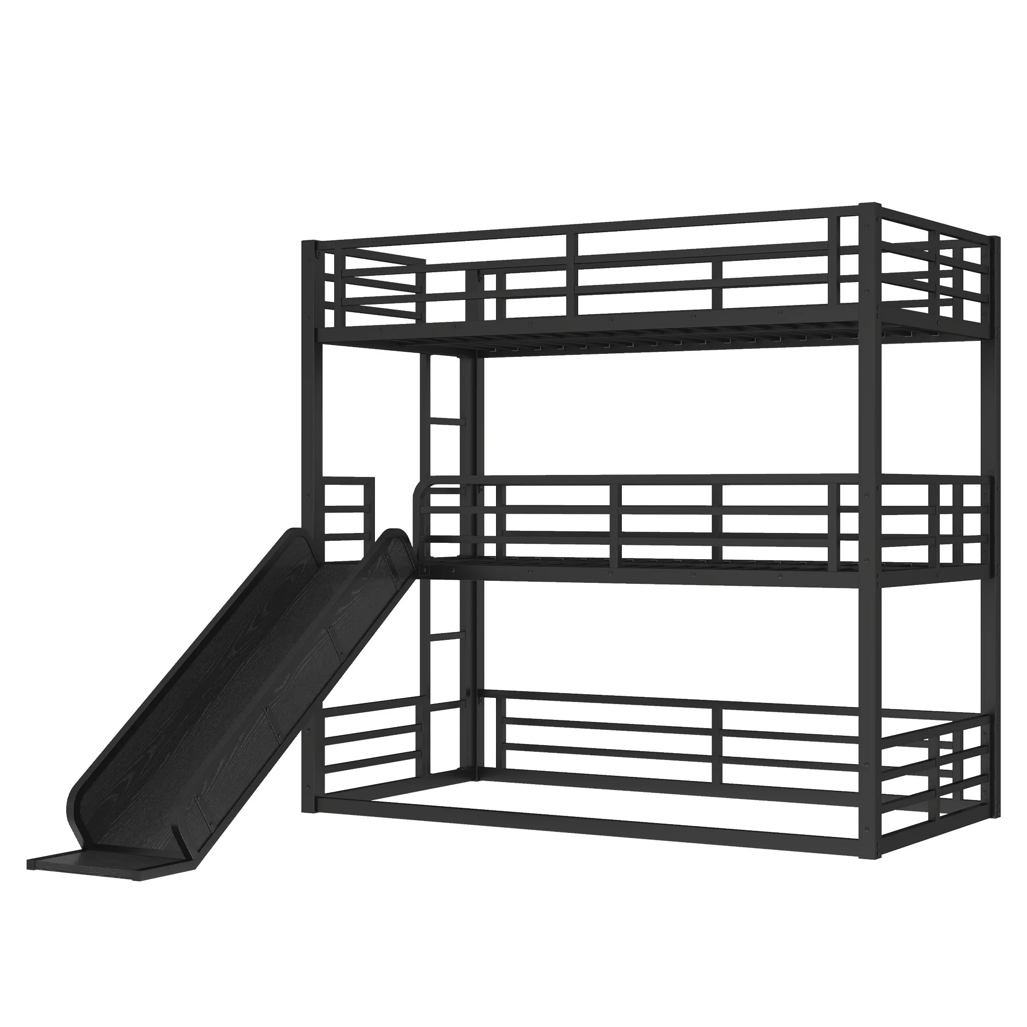 Bellemave® Heavy - duty Metal Triple Bunk Bed with Slide and Safety Guardrails - Bellemave