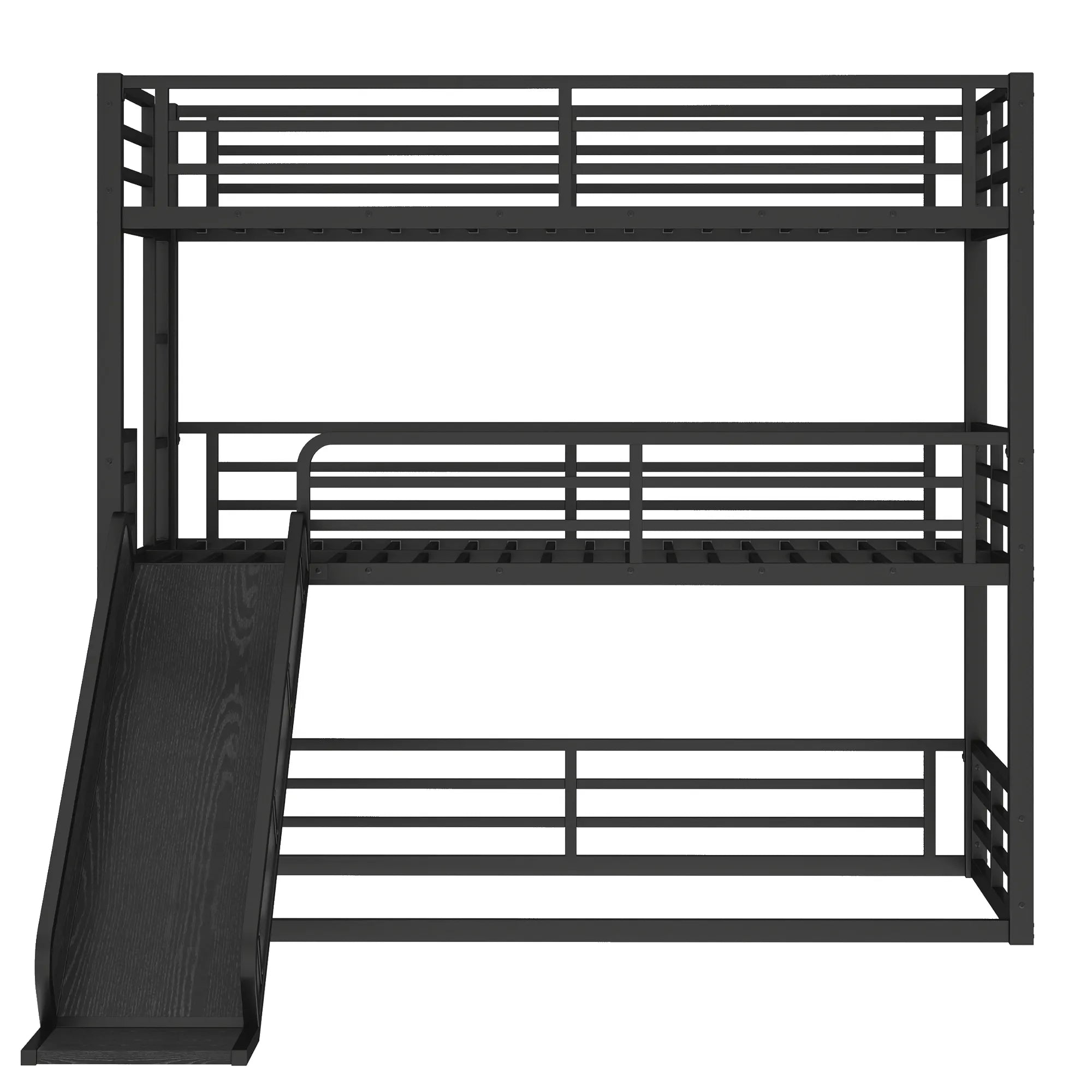 Bellemave® Heavy - duty Metal Triple Bunk Bed with Slide and Safety Guardrails - Bellemave