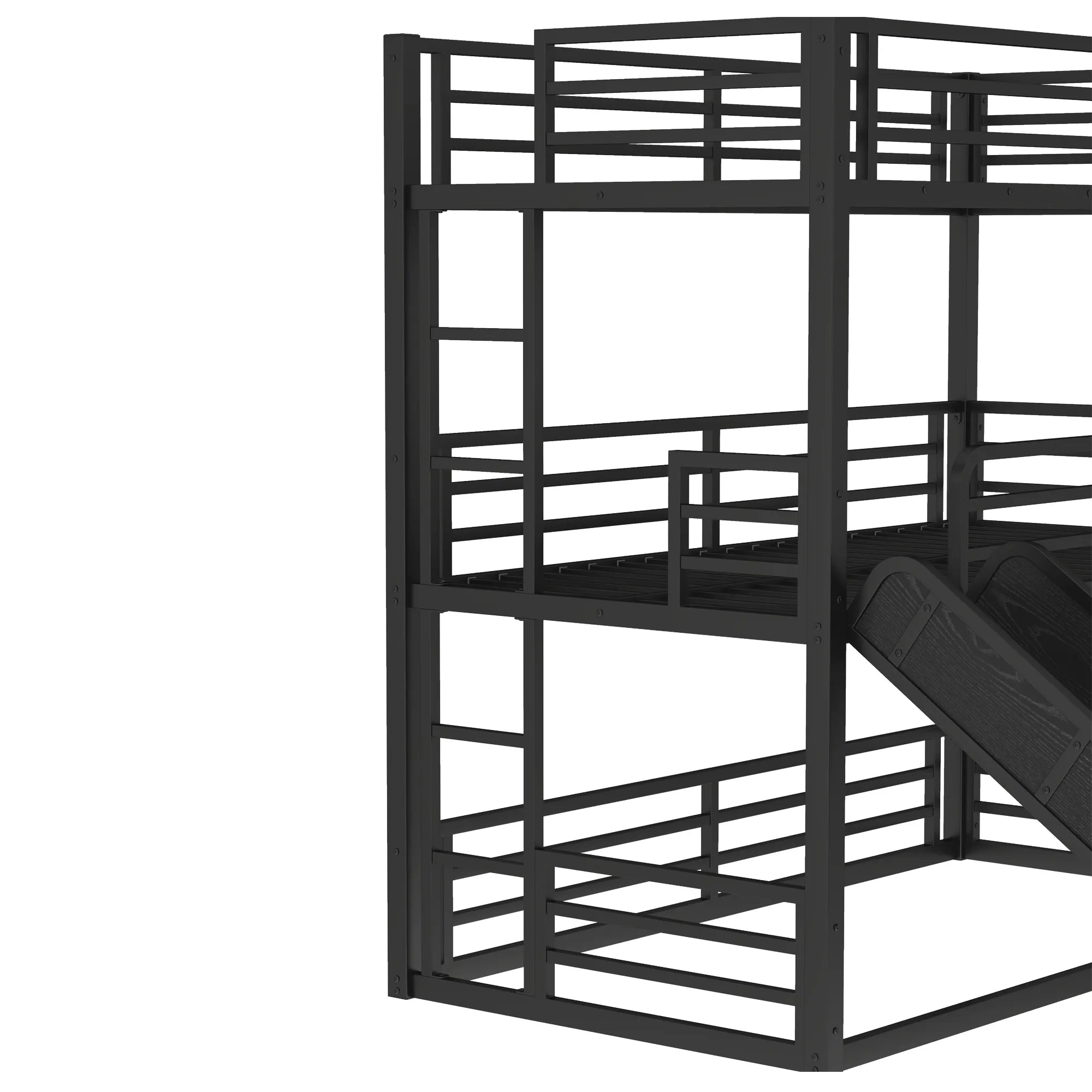 Bellemave® Heavy - duty Metal Triple Bunk Bed with Slide and Safety Guardrails - Bellemave