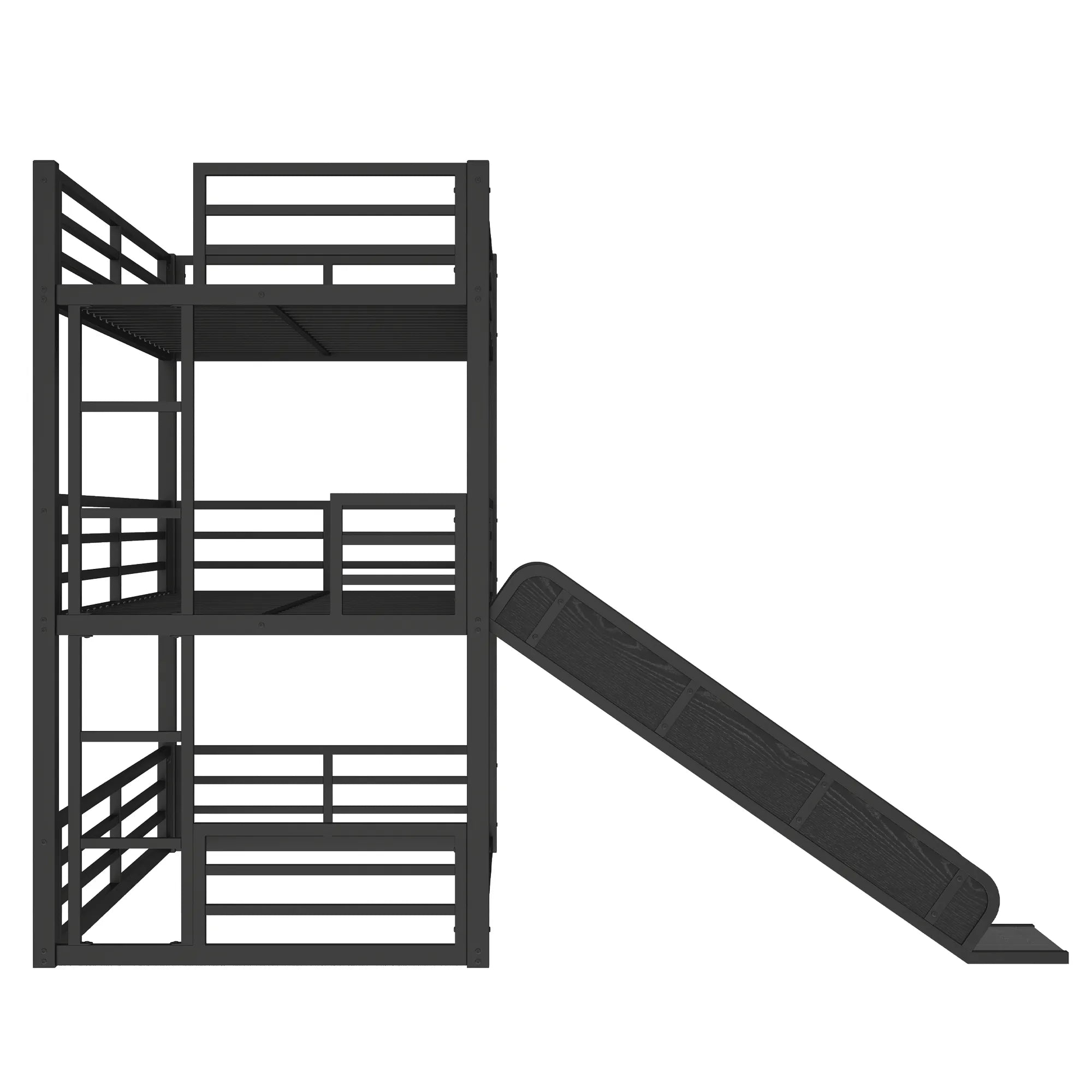 Bellemave® Heavy - duty Metal Triple Bunk Bed with Slide and Safety Guardrails - Bellemave