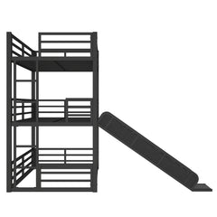 Bellemave® Heavy - duty Metal Triple Bunk Bed with Slide and Safety Guardrails - Bellemave