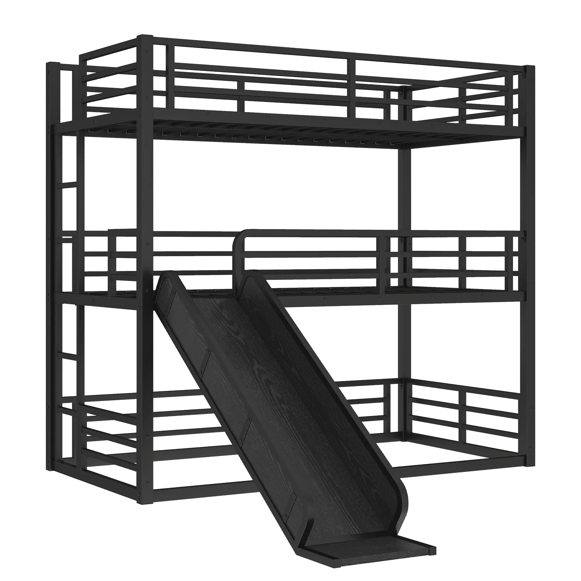 Bellemave® Heavy - duty Metal Triple Bunk Bed with Slide and Safety Guardrails - Bellemave