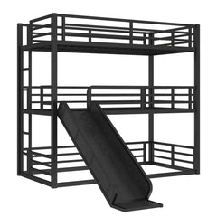 Bellemave® Heavy - duty Metal Triple Bunk Bed with Slide and Safety Guardrails - Bellemave
