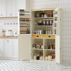 Bellemave® High Freestanding Kitchen Pantry Large Cupboard with 2 Drawers, 2 Adjustable Shelves, 8 Door Shelves - Bellemave