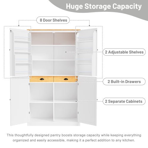 Bellemave® High Freestanding Kitchen Pantry Large Cupboard with 2 Drawers, 2 Adjustable Shelves, 8 Door Shelves - Bellemave