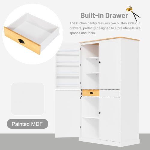 Bellemave® High Freestanding Kitchen Pantry Large Cupboard with 2 Drawers, 2 Adjustable Shelves, 8 Door Shelves - Bellemave