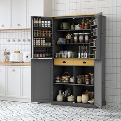 Bellemave® High Freestanding Kitchen Pantry Large Cupboard with 2 Drawers, 2 Adjustable Shelves, 8 Door Shelves - Bellemave
