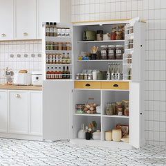 Bellemave® High Freestanding Kitchen Pantry Large Cupboard with 2 Drawers, 2 Adjustable Shelves, 8 Door Shelves - Bellemave