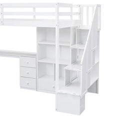 Bellemave® High Loft Bed with L - Shaped Desk and Drawers, Cabinet and Storage Staircase - Bellemave
