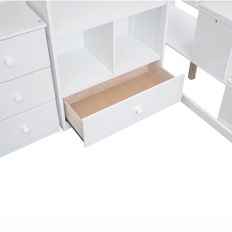 Bellemave® High Loft Bed with L - Shaped Desk and Drawers, Cabinet and Storage Staircase - Bellemave