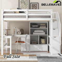 Bellemave® High Loft Bed with L - Shaped Desk and Drawers, Cabinet and Storage Staircase - Bellemave