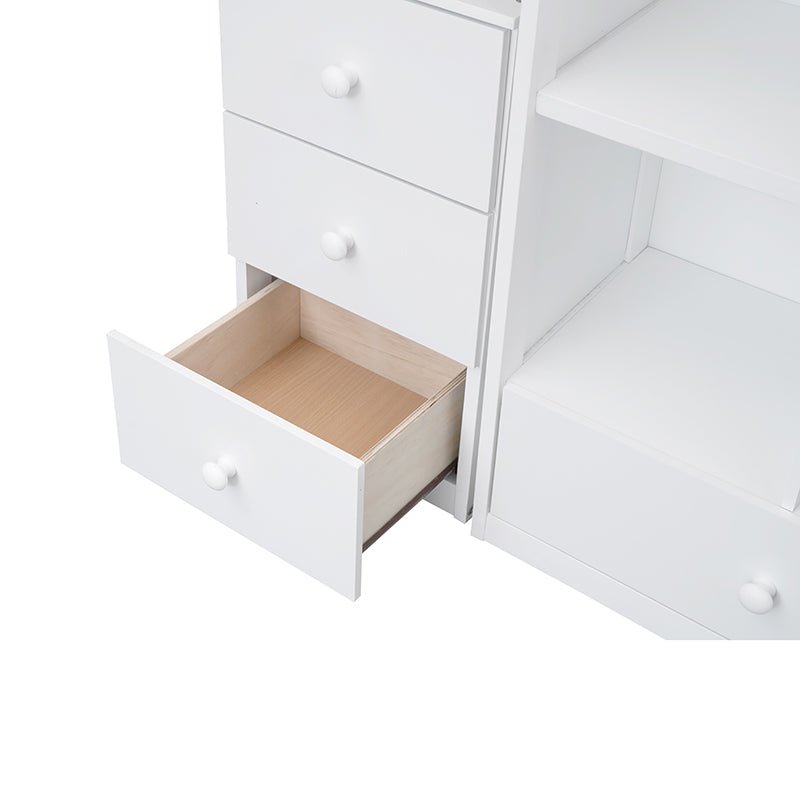 Bellemave High Loft Bed with L-Shaped Desk and Drawers, Cabinet and Storage Staircase Full / White Bellemave High Loft Bed with L-Shaped Desk and Drawers, Cabinet and Storage Staircase Full / White