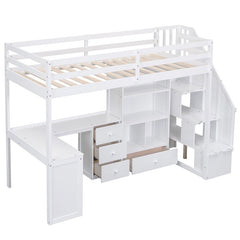 Bellemave® High Loft Bed with L - Shaped Desk and Drawers, Cabinet and Storage Staircase - Bellemave