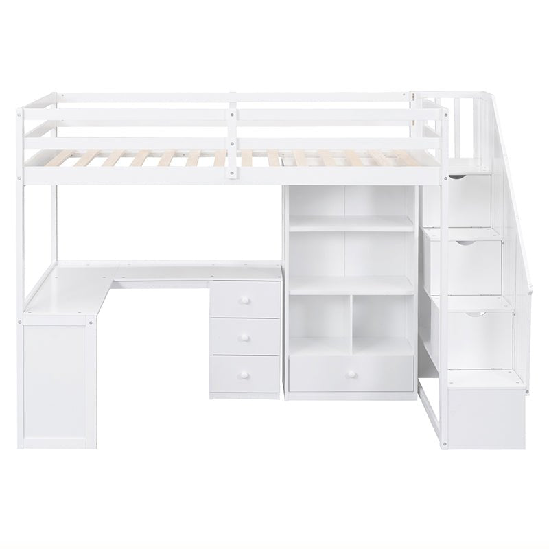 Bellemave® High Loft Bed with L - Shaped Desk and Drawers, Cabinet and Storage Staircase - Bellemave