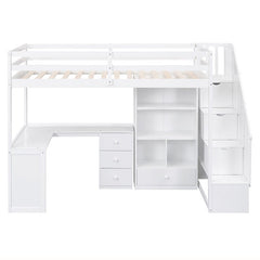 Bellemave® High Loft Bed with L - Shaped Desk and Drawers, Cabinet and Storage Staircase - Bellemave
