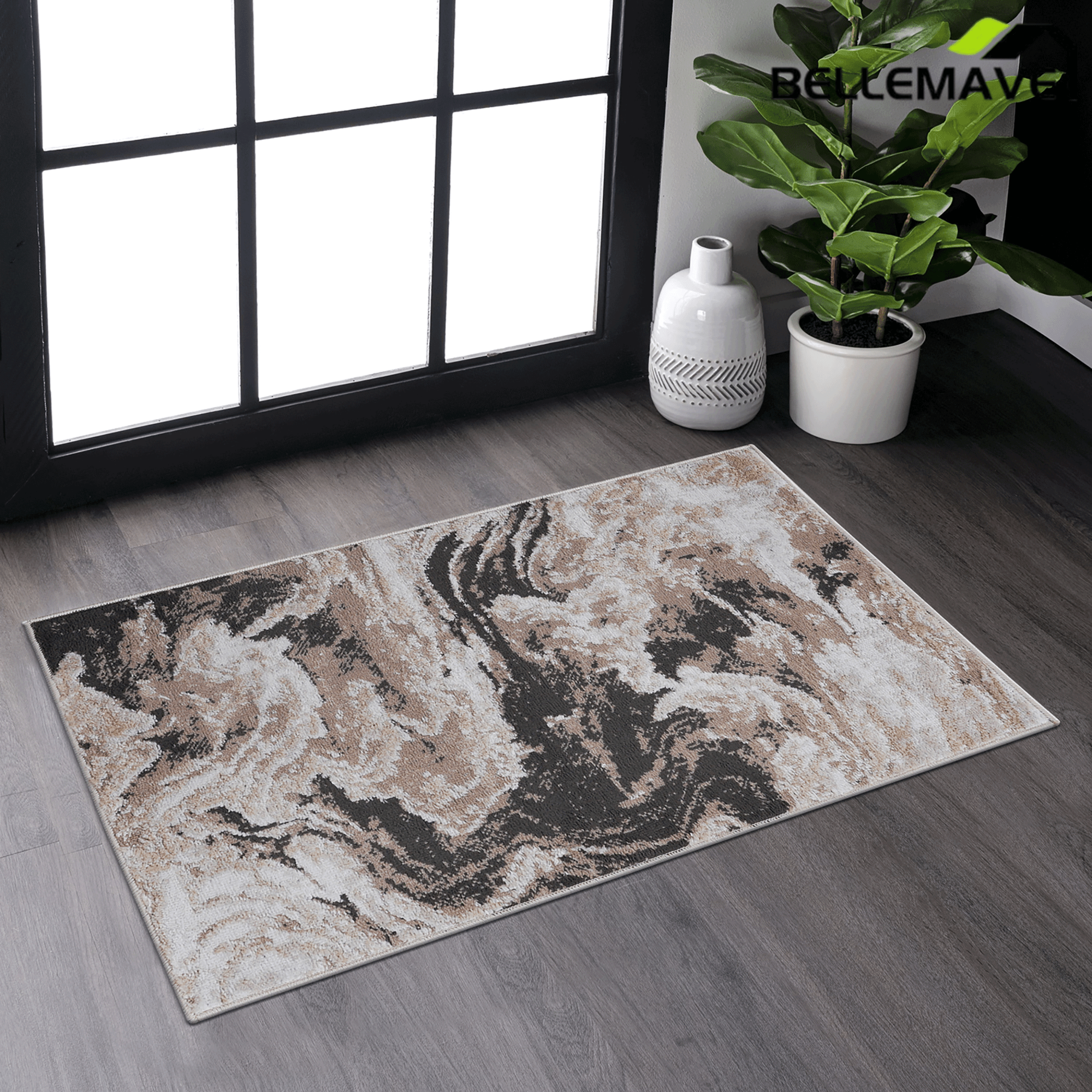 Bellemave® home decor, Collection 5X7 L.Brown /Abstract Non - Shedding Living Room Bedroom Dining Home Office Stylish and Stain Resistant Area Rug - Bellemave