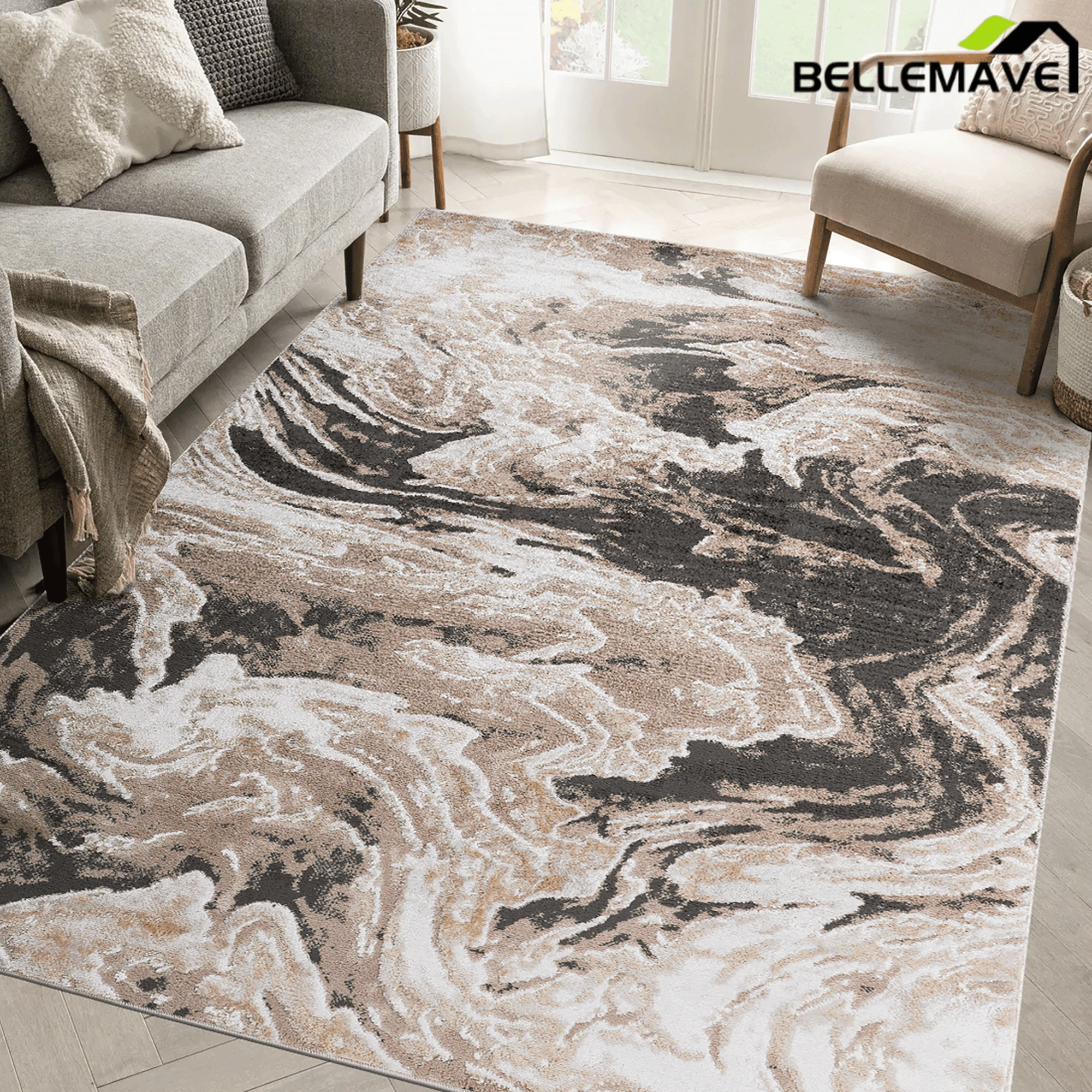 Bellemave® home decor, Collection 5X7 L.Brown /Abstract Non - Shedding Living Room Bedroom Dining Home Office Stylish and Stain Resistant Area Rug - Bellemave