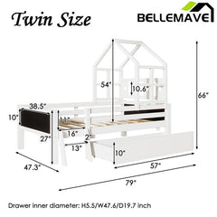 Bellemave® House Bed with 2 Blackboard Design, Ladder and Storage Drawers - Bellemave