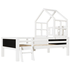 Bellemave® House Bed with 2 Blackboard Design, Ladder and Storage Drawers - Bellemave
