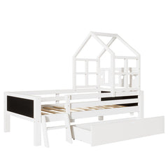 Bellemave® House Bed with 2 Blackboard Design, Ladder and Storage Drawers - Bellemave
